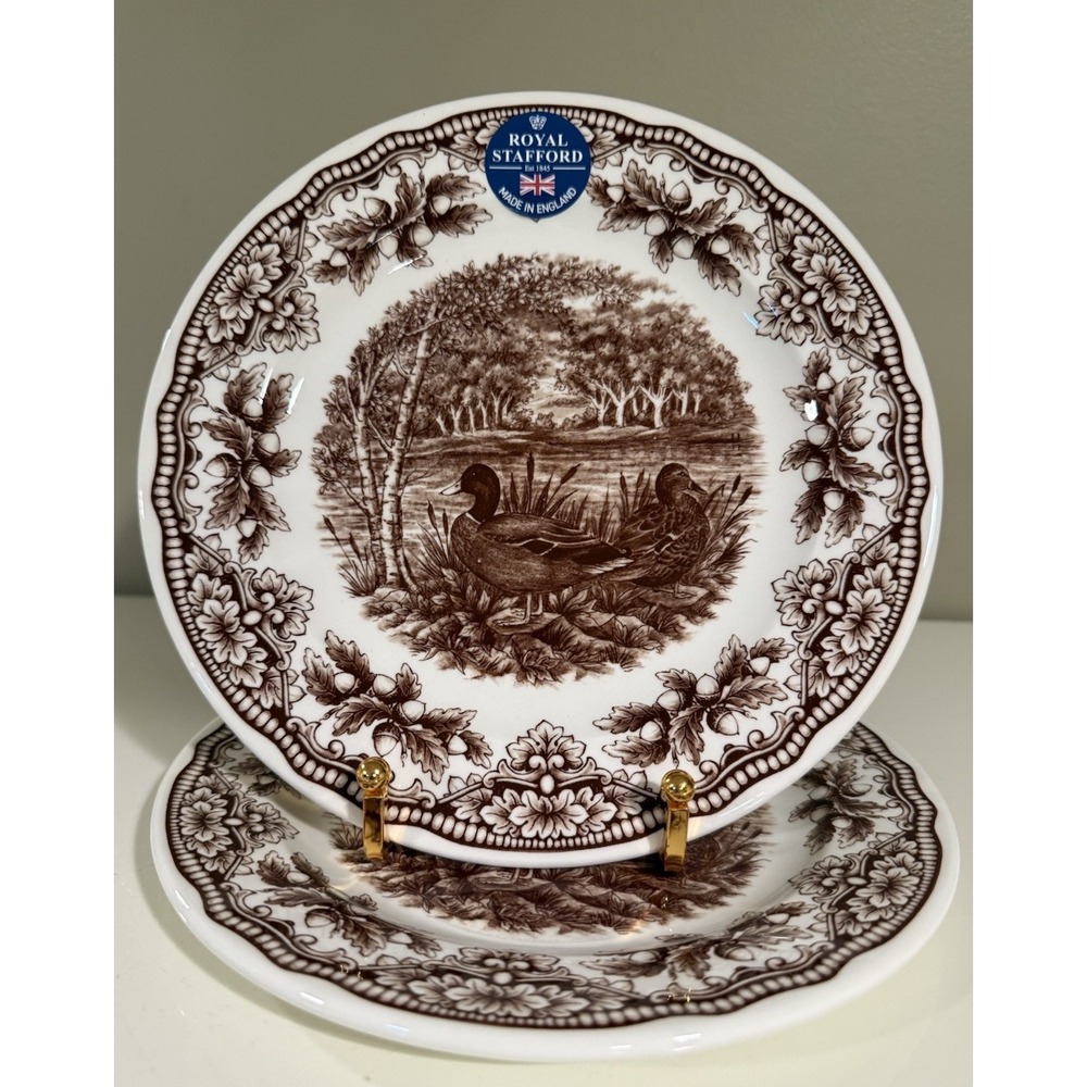 Royal Stafford England Homeland Duck Woodland 8.5" Salad Plates Set/2 Fall